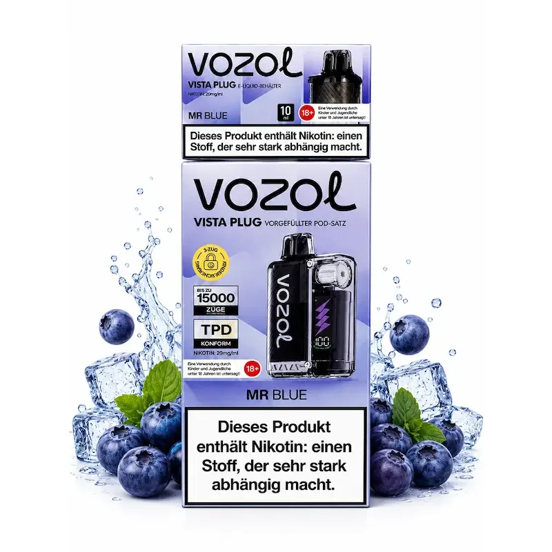 پاد یکبار مصرف ووزول با طعم بلوبری یخی 15هزار پاف/ VOZOL Vista Plug Mr Blue 15K PUFFS