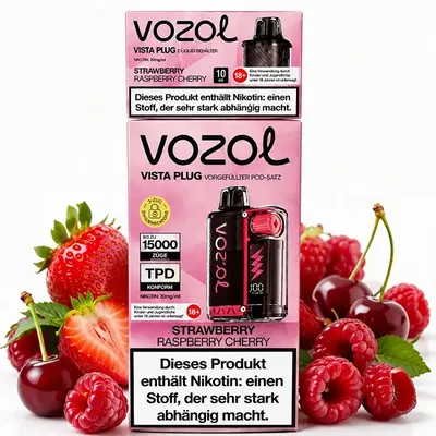 پاد یکبار مصرف ووزول با طعم توت فرنگی تمشک آلبالو 15هزار پاف/ VOZOL Vista Plug Strawberry Raspberry Cherry 15K PUFFS